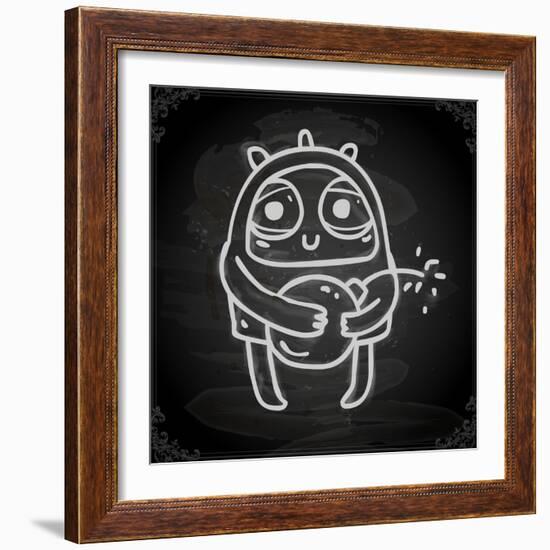 Cute Hand Drawn Illustration, Vintage Blackboard Texture Background-Ozerina Anna-Framed Art Print