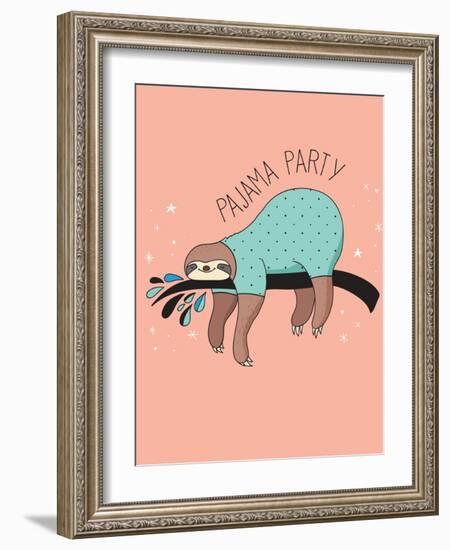 Cute Hand Drawn Sloths, Funny Vector Illustration, Poster and Greeting Card, Party Invitation-Marish-Framed Art Print