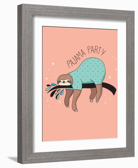 Cute Hand Drawn Sloths, Funny Vector Illustration, Poster and Greeting Card, Party Invitation-Marish-Framed Art Print