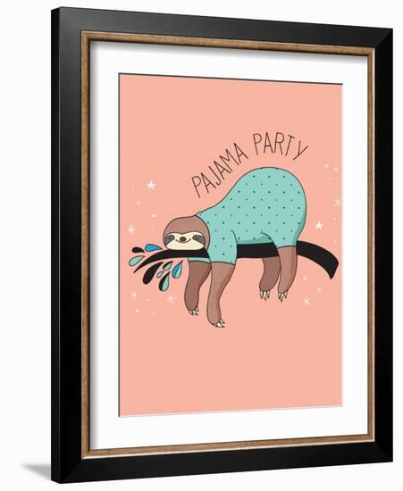 Cute Hand Drawn Sloths, Funny Vector Illustration, Poster and Greeting Card, Party Invitation-Marish-Framed Art Print