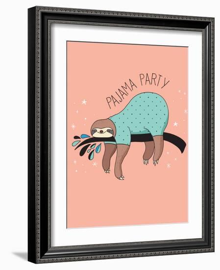 Cute Hand Drawn Sloths, Funny Vector Illustration, Poster and Greeting Card, Party Invitation-Marish-Framed Art Print