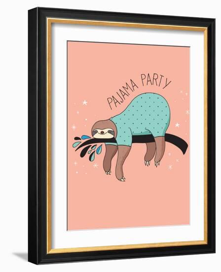 Cute Hand Drawn Sloths, Funny Vector Illustration, Poster and Greeting Card, Party Invitation-Marish-Framed Art Print