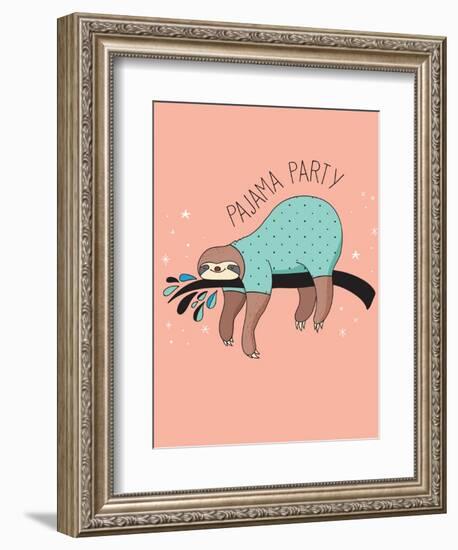 Cute Hand Drawn Sloths, Funny Vector Illustration, Poster and Greeting Card, Party Invitation-Marish-Framed Art Print