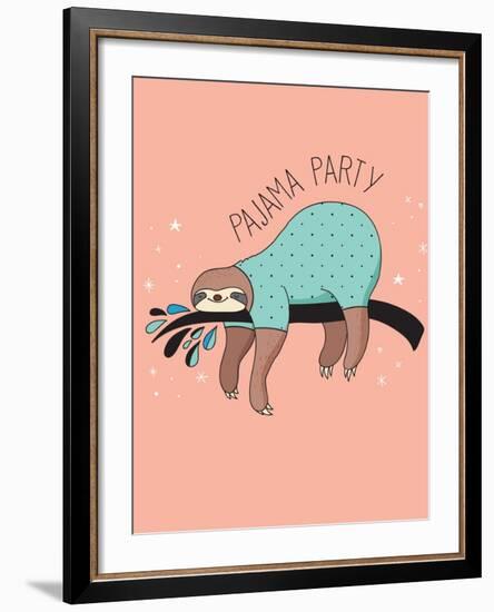 Cute Hand Drawn Sloths, Funny Vector Illustration, Poster and Greeting Card, Party Invitation-Marish-Framed Art Print