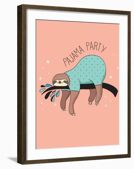 Cute Hand Drawn Sloths, Funny Vector Illustration, Poster and Greeting Card, Party Invitation-Marish-Framed Art Print