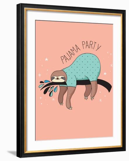 Cute Hand Drawn Sloths, Funny Vector Illustration, Poster and Greeting Card, Party Invitation-Marish-Framed Art Print