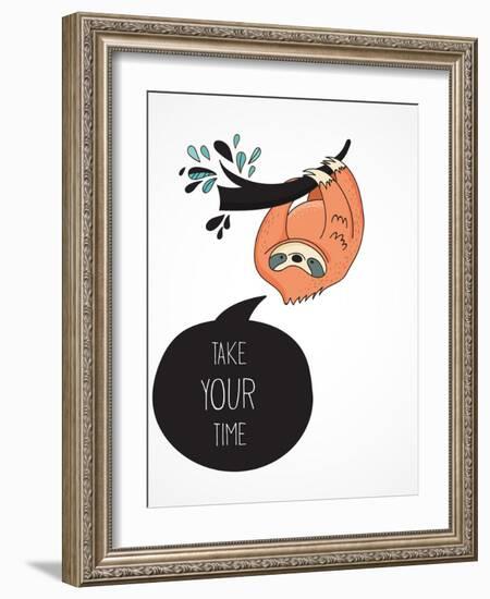 Cute Hand Drawn Sloths, Funny Vector Illustrations, Poster and Greeting Card-Marish-Framed Art Print