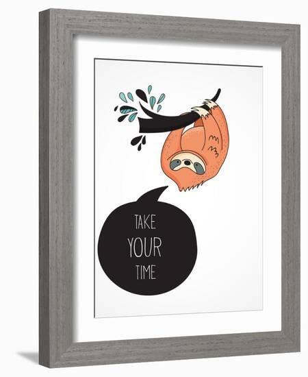 Cute Hand Drawn Sloths, Funny Vector Illustrations, Poster and Greeting Card-Marish-Framed Art Print