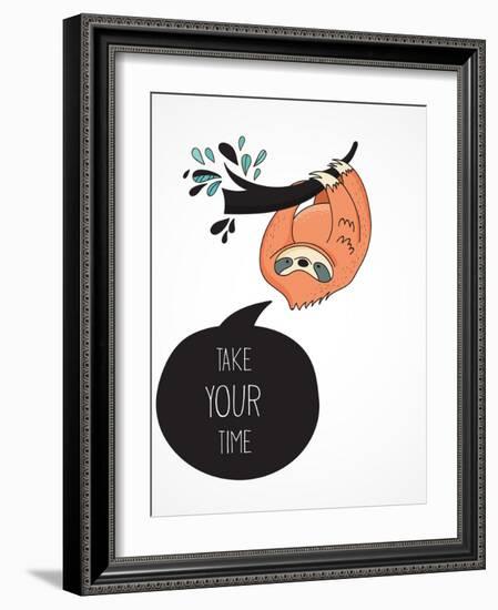 Cute Hand Drawn Sloths, Funny Vector Illustrations, Poster and Greeting Card-Marish-Framed Art Print