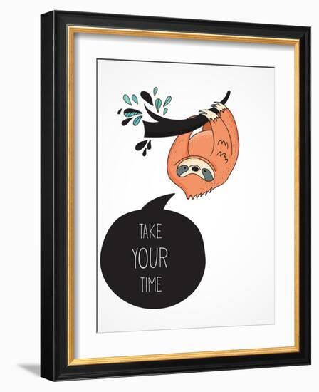 Cute Hand Drawn Sloths, Funny Vector Illustrations, Poster and Greeting Card-Marish-Framed Art Print