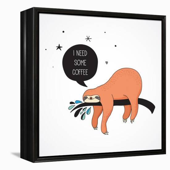 Cute Hand Drawn Sloths, Funny Vector Illustrations, Poster and Greeting Card-Marish-Framed Stretched Canvas