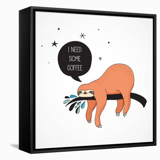 Cute Hand Drawn Sloths, Funny Vector Illustrations, Poster and Greeting Card-Marish-Framed Stretched Canvas