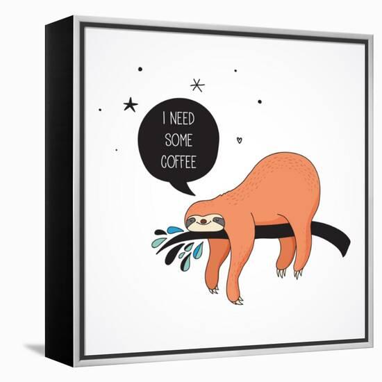 Cute Hand Drawn Sloths, Funny Vector Illustrations, Poster and Greeting Card-Marish-Framed Stretched Canvas