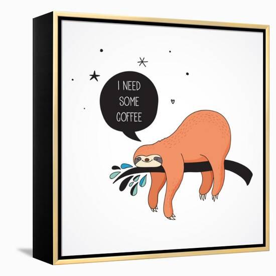 Cute Hand Drawn Sloths, Funny Vector Illustrations, Poster and Greeting Card-Marish-Framed Stretched Canvas