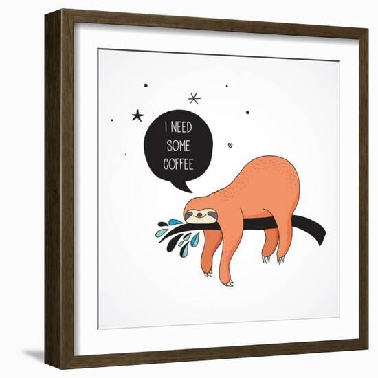 Cute Hand Drawn Sloths, Funny Vector Illustrations, Poster and Greeting Card-Marish-Framed Premium Giclee Print