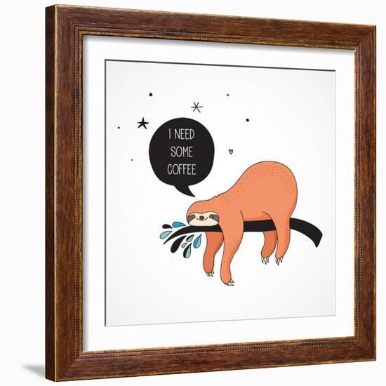 Cute Hand Drawn Sloths, Funny Vector Illustrations, Poster and Greeting Card-Marish-Framed Premium Giclee Print