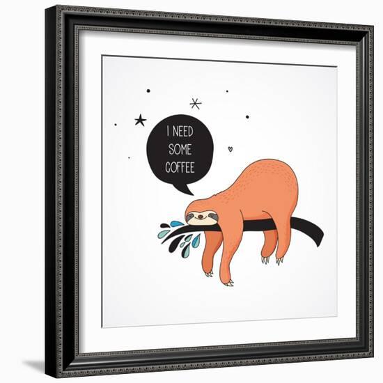 Cute Hand Drawn Sloths, Funny Vector Illustrations, Poster and Greeting Card-Marish-Framed Premium Giclee Print