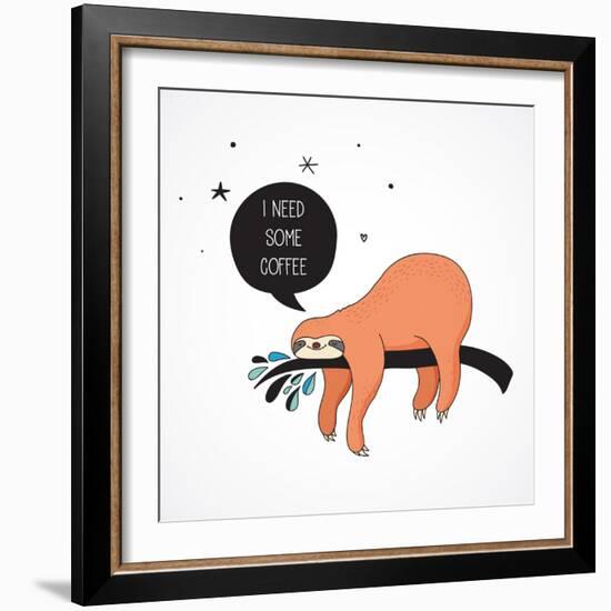 Cute Hand Drawn Sloths, Funny Vector Illustrations, Poster and Greeting Card-Marish-Framed Art Print