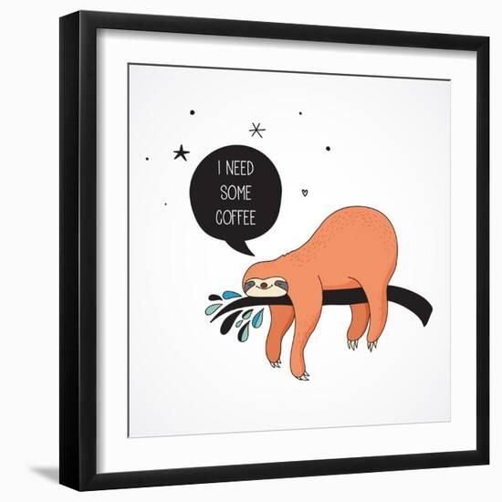 Cute Hand Drawn Sloths, Funny Vector Illustrations, Poster and Greeting Card-Marish-Framed Art Print