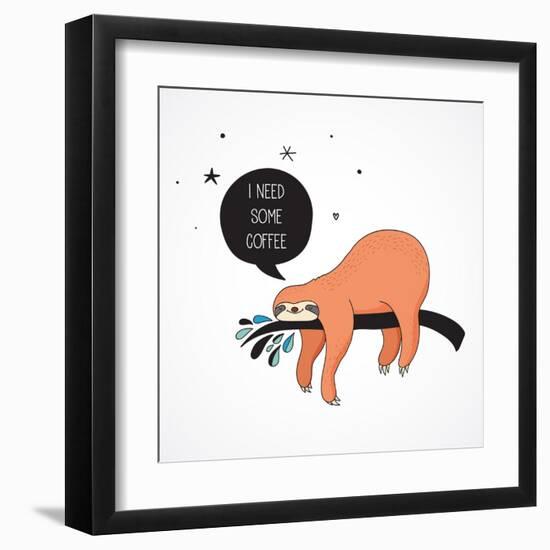 Cute Hand Drawn Sloths, Funny Vector Illustrations, Poster and Greeting Card-Marish-Framed Art Print