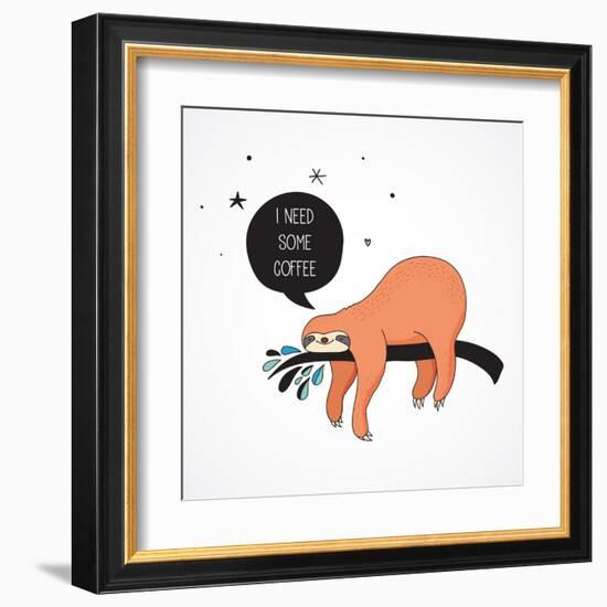 Cute Hand Drawn Sloths, Funny Vector Illustrations, Poster and Greeting Card-Marish-Framed Art Print