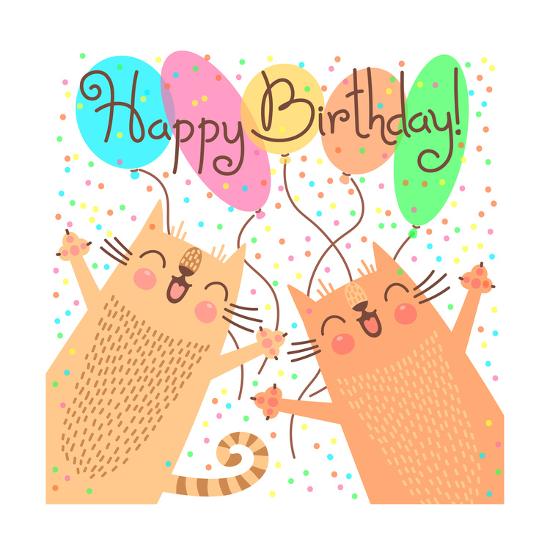 Cute Happy Birthday With Funny Kittens Art Print Baksiabat Art Com