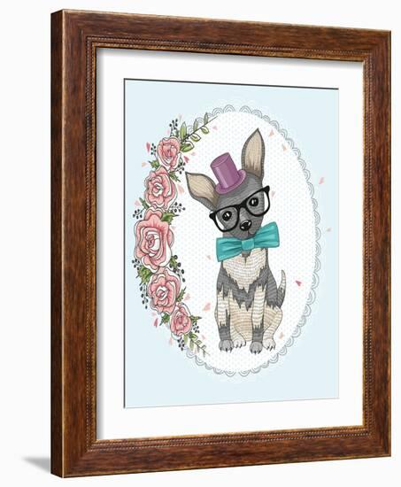 Cute Hipster Dog and Flower Frame.-cherry blossom girl-Framed Art Print