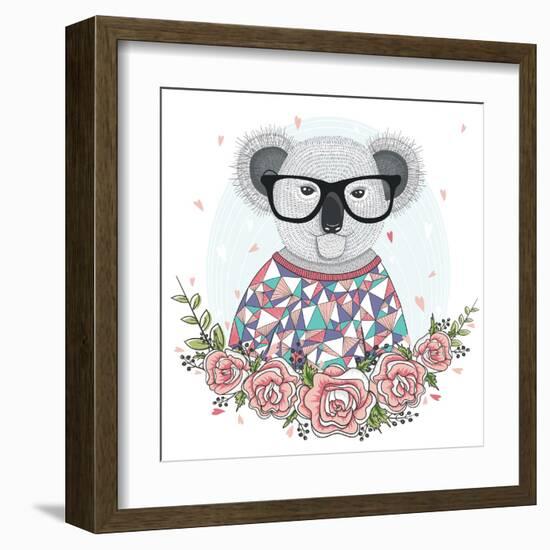 Cute Hipster Koala with Glasses and Flower Frame.-cherry blossom girl-Framed Art Print