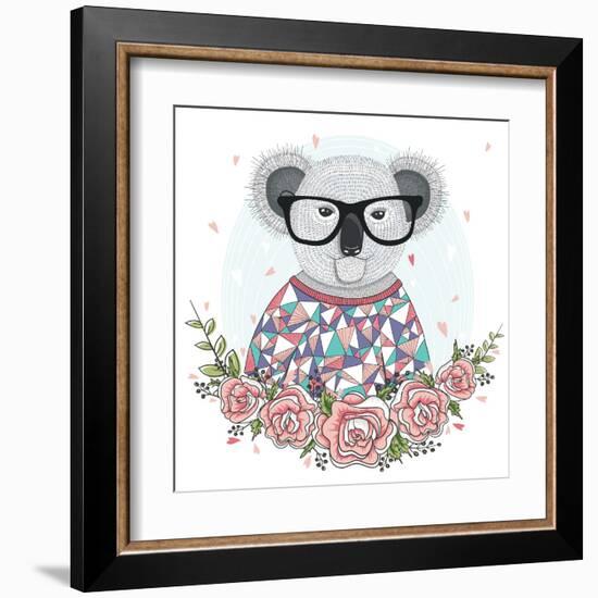 Cute Hipster Koala with Glasses and Flower Frame.-cherry blossom girl-Framed Art Print