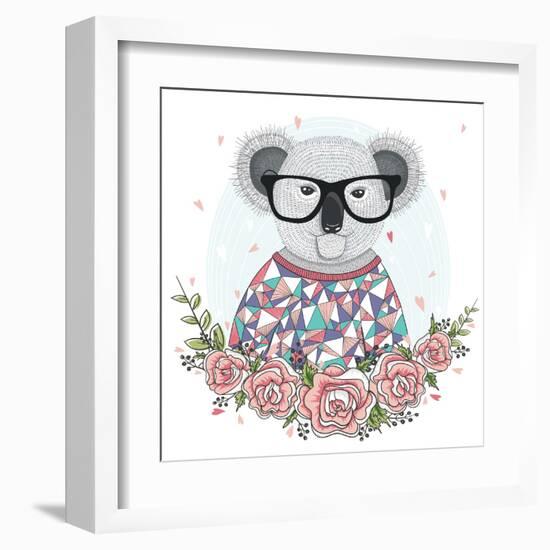 Cute Hipster Koala with Glasses and Flower Frame.-cherry blossom girl-Framed Art Print