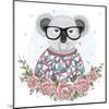 Cute Hipster Koala with Glasses and Flower Frame.-cherry blossom girl-Mounted Art Print