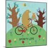 Cute Illustrations of Bear Riding a Bike in Cartoon Style. Sporty Life, Poster.-Kaliaha Volha-Mounted Art Print