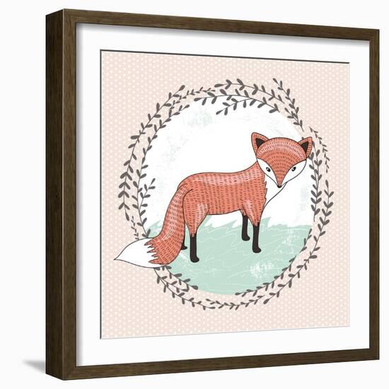 Cute Little Fox Illustration for Children.-cherry blossom girl-Framed Art Print