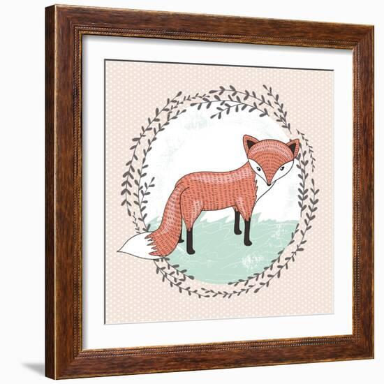 Cute Little Fox Illustration for Children.-cherry blossom girl-Framed Art Print