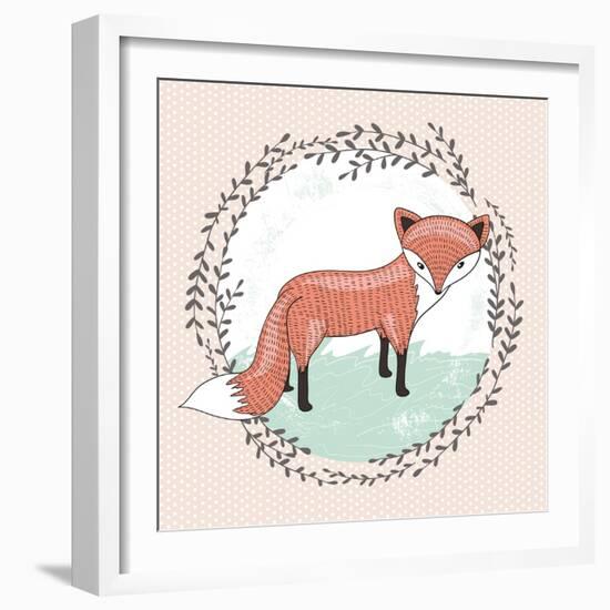 Cute Little Fox Illustration for Children.-cherry blossom girl-Framed Art Print