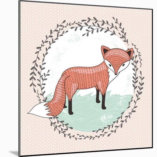 Cute Little Fox Illustration for Children.-cherry blossom girl-Mounted Art Print