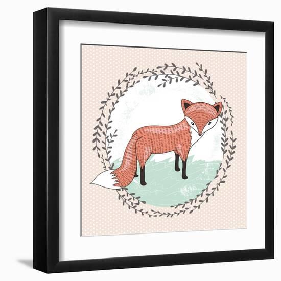 Cute Little Fox Illustration for Children.-cherry blossom girl-Framed Art Print