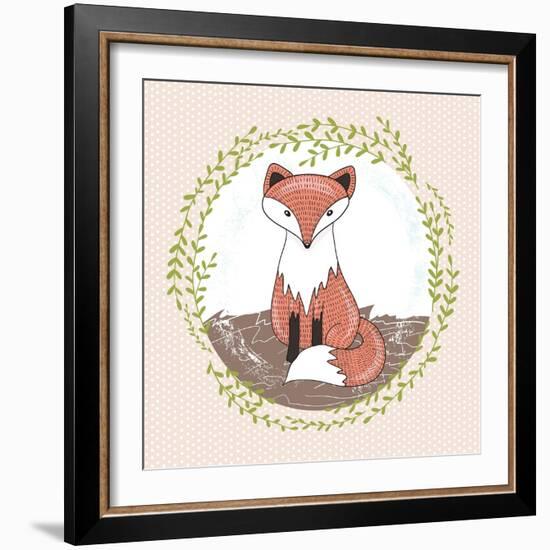 Cute Little Fox Illustration for Children.-cherry blossom girl-Framed Art Print