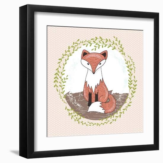 Cute Little Fox Illustration for Children.-cherry blossom girl-Framed Art Print