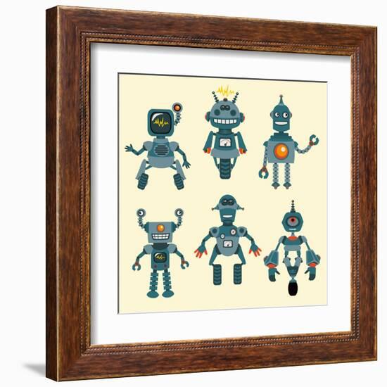 Cute Little Robots Collection - in Vector - Set 1-woodhouse-Framed Art Print