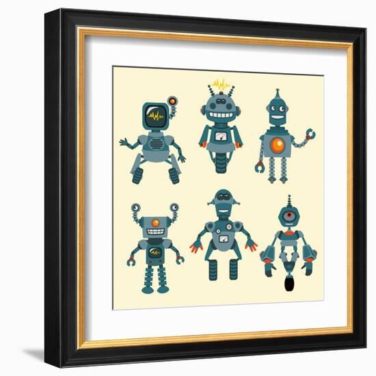 Cute Little Robots Collection - in Vector - Set 1-woodhouse-Framed Art Print