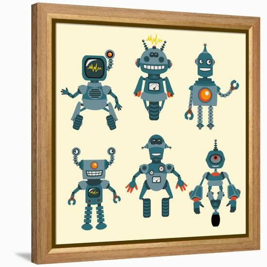 Cute Little Robots Collection - in Vector - Set 1-woodhouse-Framed Stretched Canvas