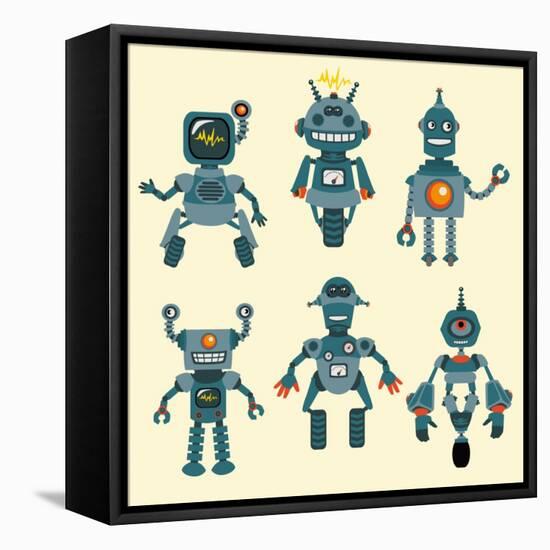 Cute Little Robots Collection - in Vector - Set 1-woodhouse-Framed Stretched Canvas
