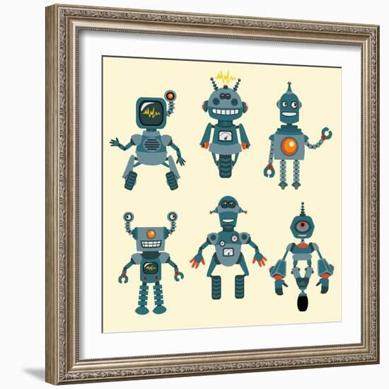 Cute Little Robots Collection - in Vector - Set 1-woodhouse-Framed Art Print