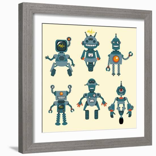 Cute Little Robots Collection - in Vector - Set 1-woodhouse-Framed Art Print