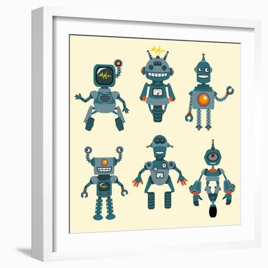 Cute Little Robots Collection - in Vector - Set 1-woodhouse-Framed Art Print