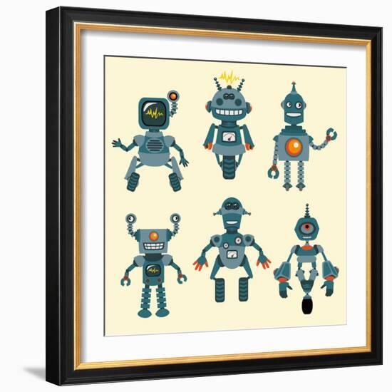 Cute Little Robots Collection - in Vector - Set 1-woodhouse-Framed Art Print