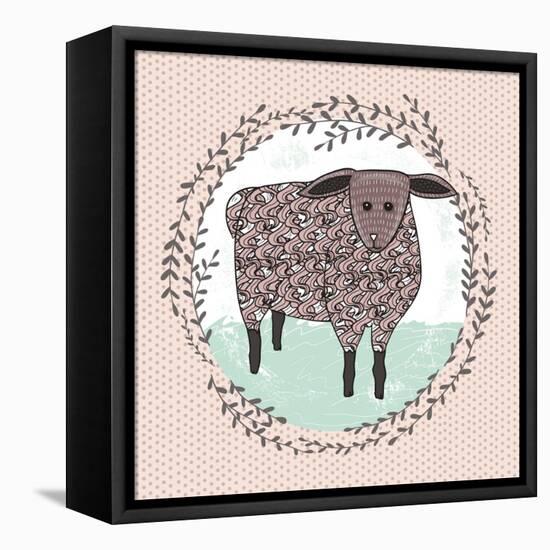 Cute Little Sheep Illustration for Children.-cherry blossom girl-Framed Stretched Canvas