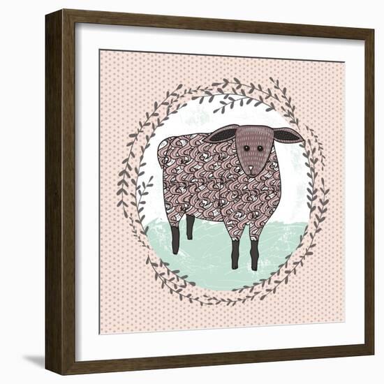 Cute Little Sheep Illustration for Children.-cherry blossom girl-Framed Art Print