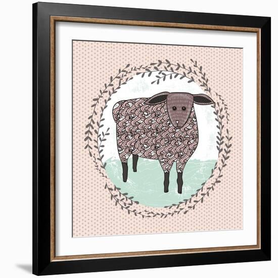 Cute Little Sheep Illustration for Children.-cherry blossom girl-Framed Art Print